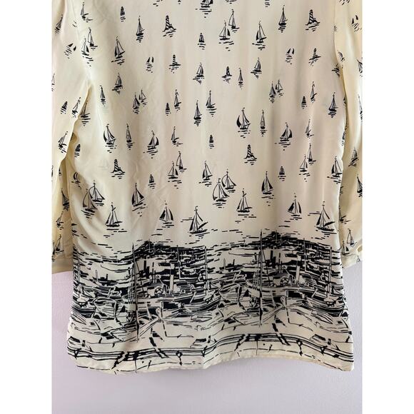 ASO Gossip Girl Blair Waldorf Parker Silk Sailboat Pleated Button Blouse Rare L - Picture 9 of 10
